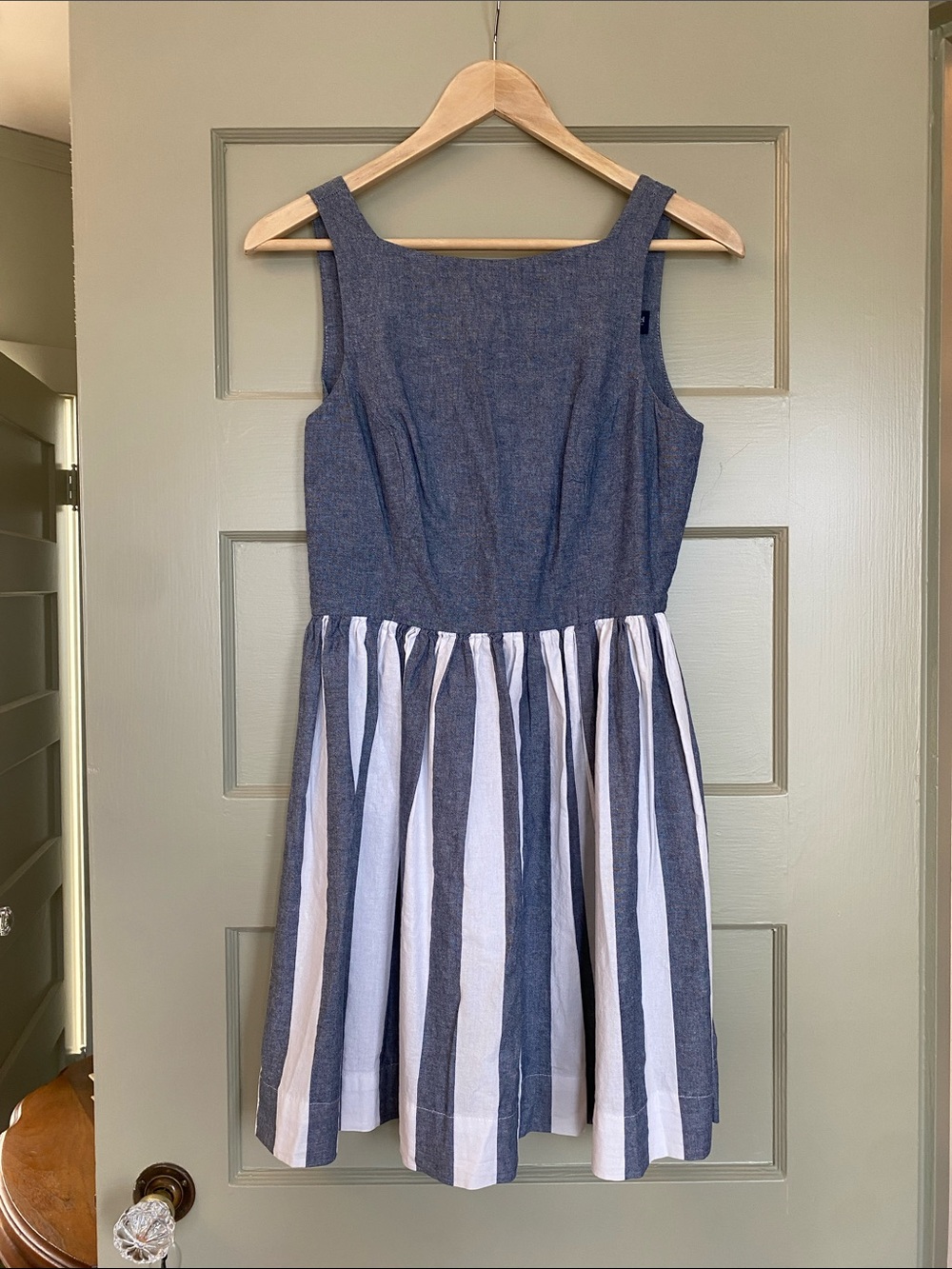 American Apparel Blue and White Striped Button-Back Mini Dress